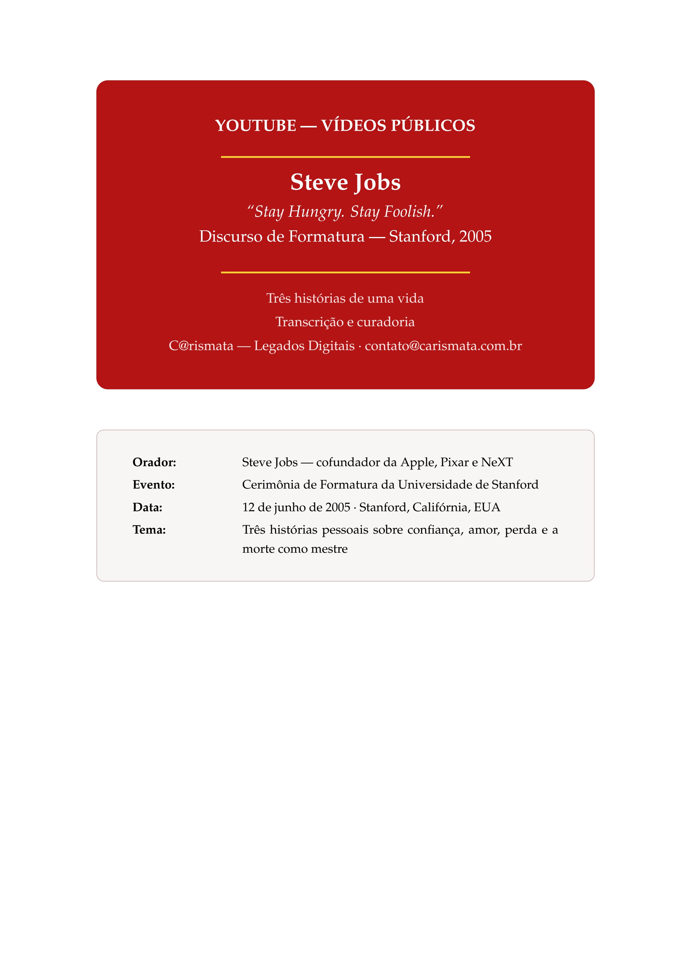 Capa do documento Steve Jobs — Stanford 2005