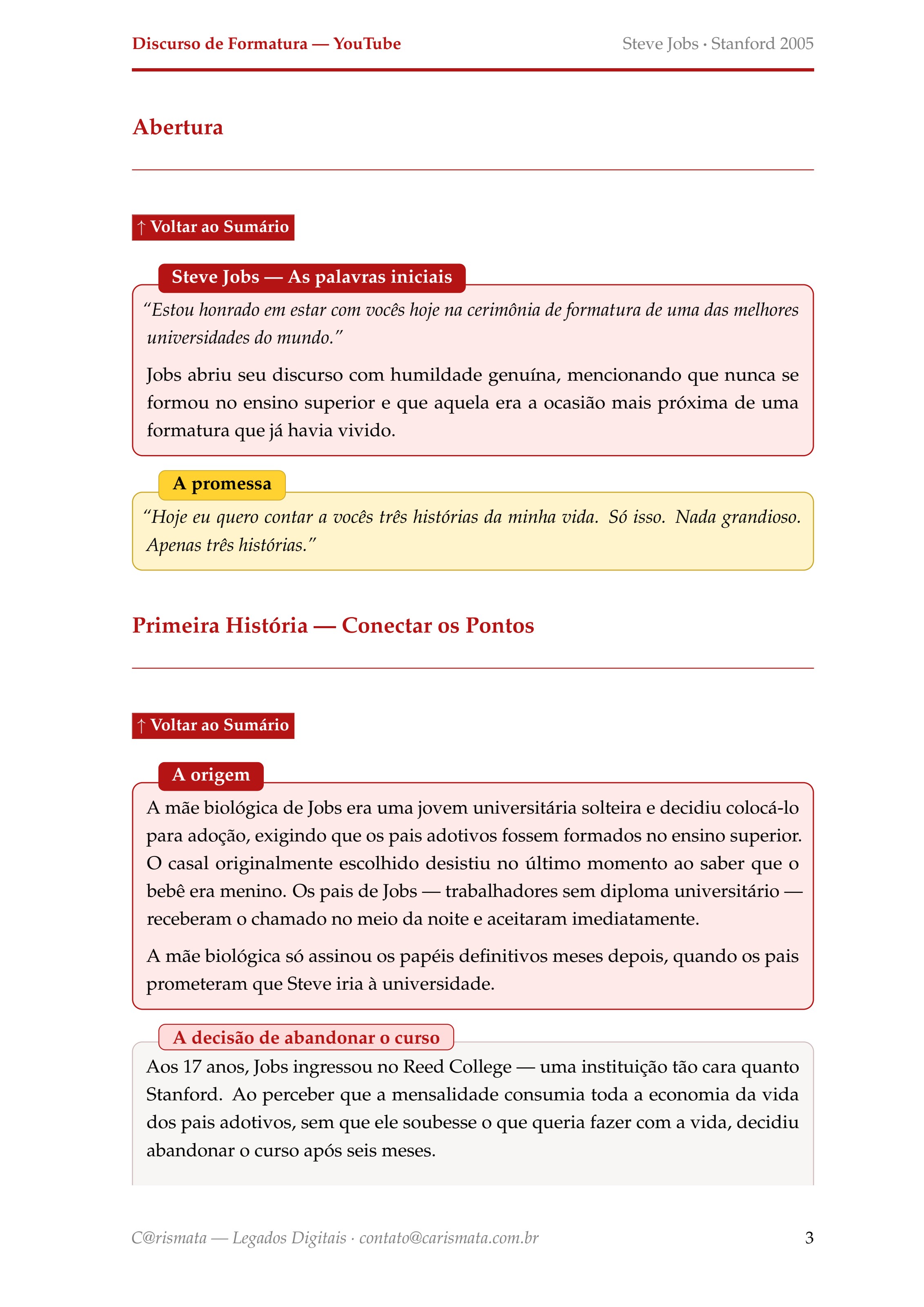 Página interna do documento — Primeira história